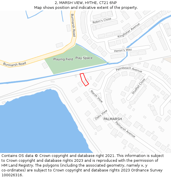 2, MARSH VIEW, HYTHE, CT21 6NP: Location map and indicative extent of plot
