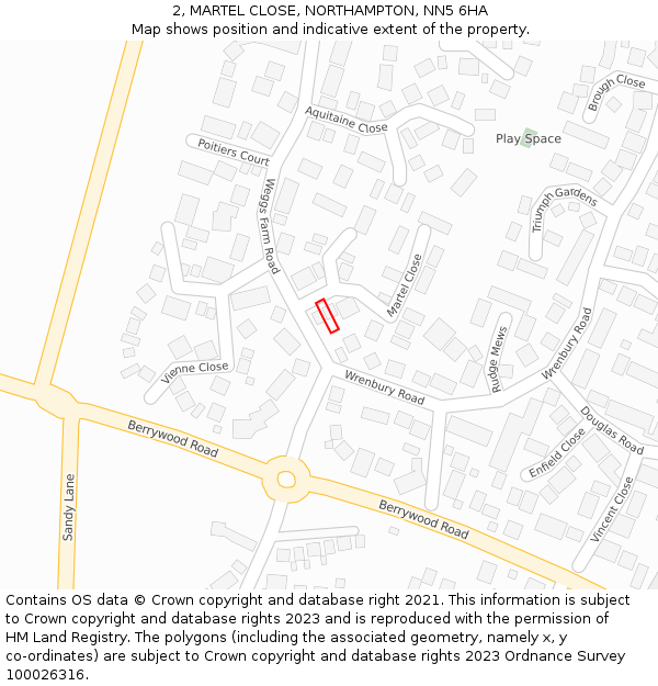 2, MARTEL CLOSE, NORTHAMPTON, NN5 6HA: Location map and indicative extent of plot