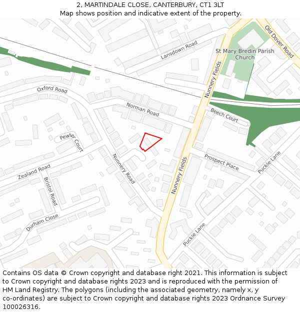 2, MARTINDALE CLOSE, CANTERBURY, CT1 3LT: Location map and indicative extent of plot