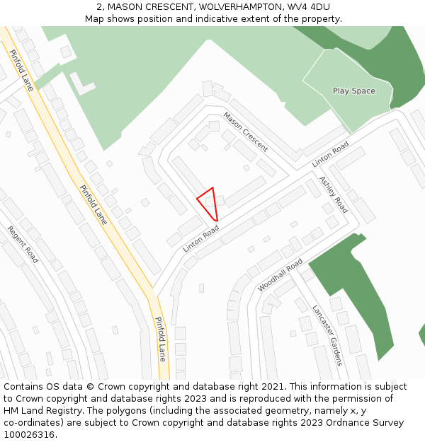 2, MASON CRESCENT, WOLVERHAMPTON, WV4 4DU: Location map and indicative extent of plot