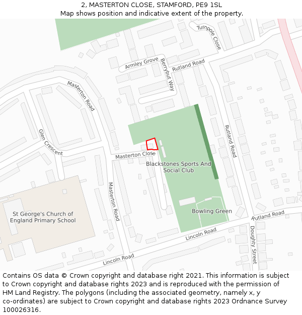 2, MASTERTON CLOSE, STAMFORD, PE9 1SL: Location map and indicative extent of plot