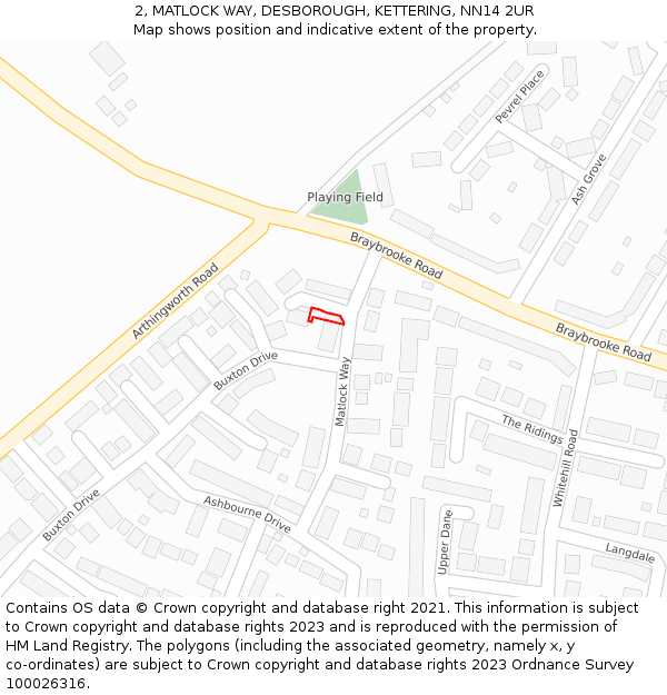 2, MATLOCK WAY, DESBOROUGH, KETTERING, NN14 2UR: Location map and indicative extent of plot