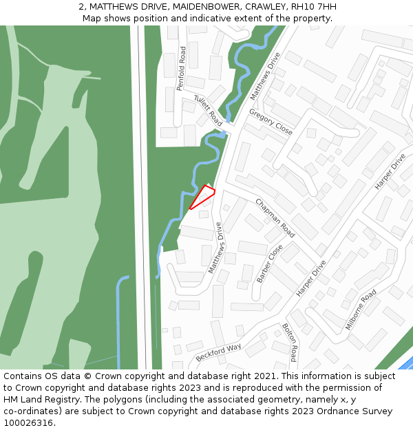 2, MATTHEWS DRIVE, MAIDENBOWER, CRAWLEY, RH10 7HH: Location map and indicative extent of plot