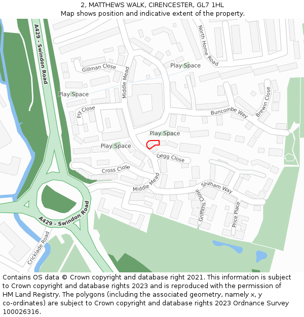 2, MATTHEWS WALK, CIRENCESTER, GL7 1HL: Location map and indicative extent of plot