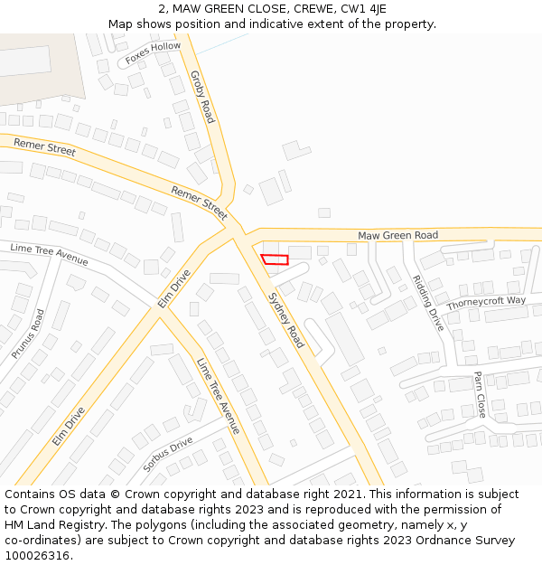 2, MAW GREEN CLOSE, CREWE, CW1 4JE: Location map and indicative extent of plot