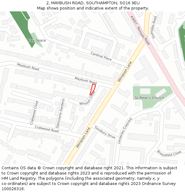 2, MAYBUSH ROAD, SOUTHAMPTON, SO16 9EU: Location map and indicative extent of plot