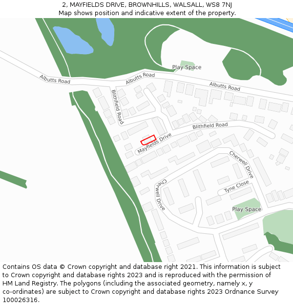 2, MAYFIELDS DRIVE, BROWNHILLS, WALSALL, WS8 7NJ: Location map and indicative extent of plot