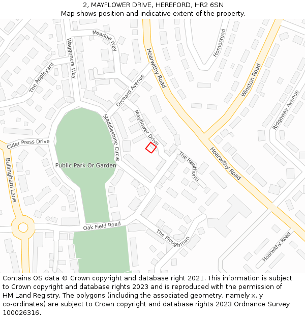 2, MAYFLOWER DRIVE, HEREFORD, HR2 6SN: Location map and indicative extent of plot