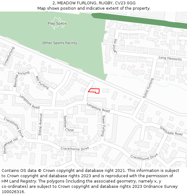 2, MEADOW FURLONG, RUGBY, CV23 0GG: Location map and indicative extent of plot