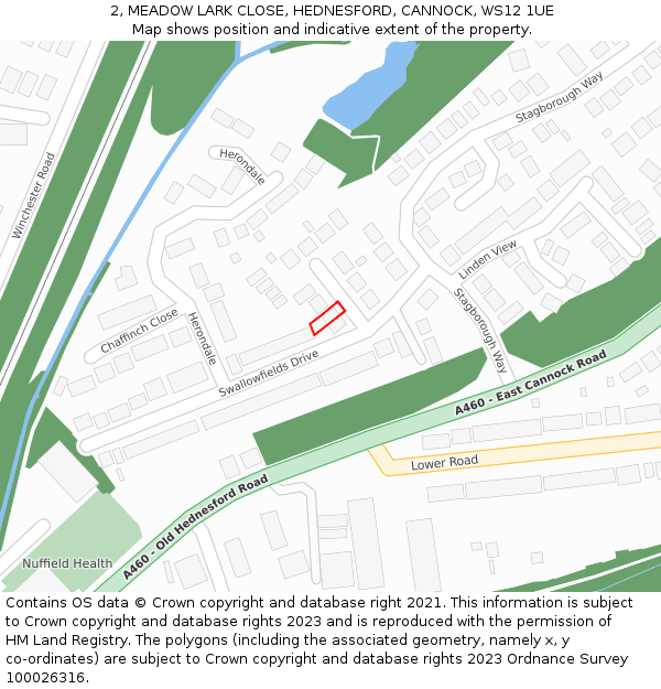 2, MEADOW LARK CLOSE, HEDNESFORD, CANNOCK, WS12 1UE: Location map and indicative extent of plot