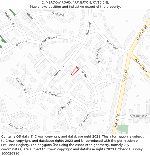 2, MEADOW ROAD, NUNEATON, CV10 0NL: Location map and indicative extent of plot