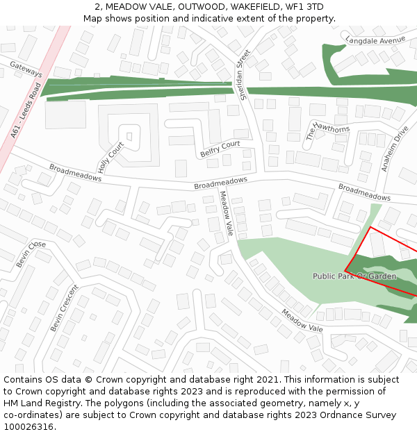 2, MEADOW VALE, OUTWOOD, WAKEFIELD, WF1 3TD: Location map and indicative extent of plot