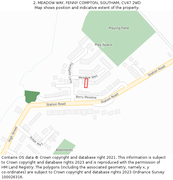 2, MEADOW WAY, FENNY COMPTON, SOUTHAM, CV47 2WD: Location map and indicative extent of plot