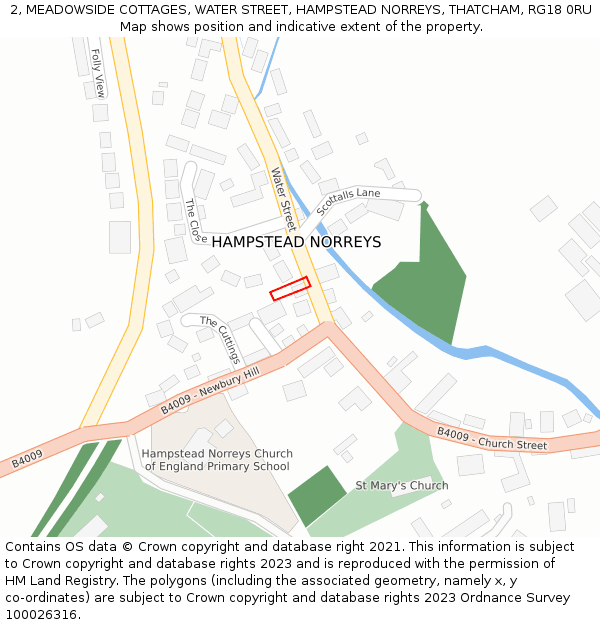 2, MEADOWSIDE COTTAGES, WATER STREET, HAMPSTEAD NORREYS, THATCHAM, RG18 0RU: Location map and indicative extent of plot