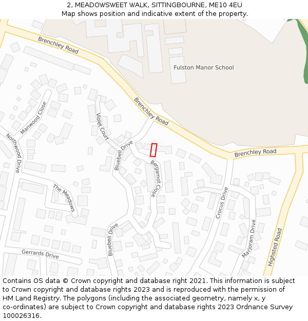 2, MEADOWSWEET WALK, SITTINGBOURNE, ME10 4EU: Location map and indicative extent of plot