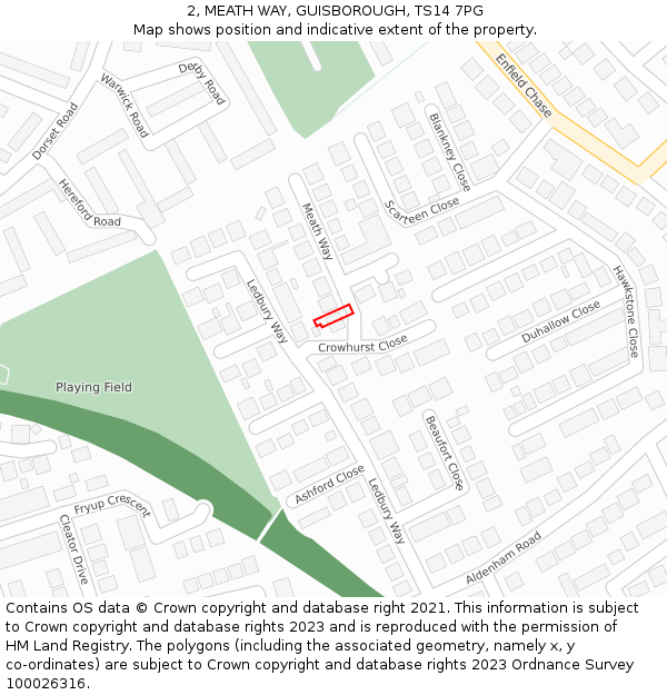 2, MEATH WAY, GUISBOROUGH, TS14 7PG: Location map and indicative extent of plot