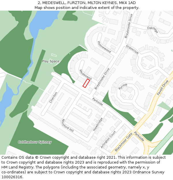 2, MEDESWELL, FURZTON, MILTON KEYNES, MK4 1AD: Location map and indicative extent of plot