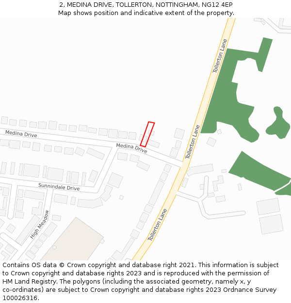 2, MEDINA DRIVE, TOLLERTON, NOTTINGHAM, NG12 4EP: Location map and indicative extent of plot