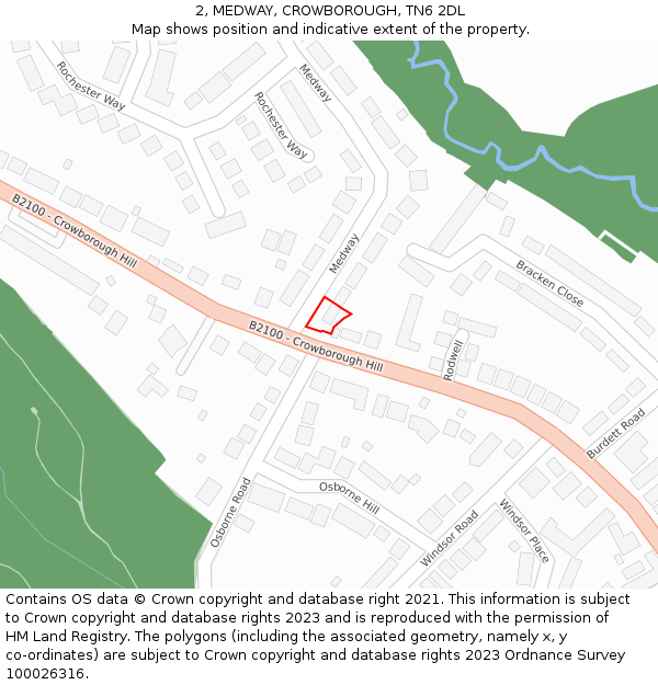 2, MEDWAY, CROWBOROUGH, TN6 2DL: Location map and indicative extent of plot