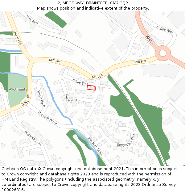 2, MEGS WAY, BRAINTREE, CM7 3QP: Location map and indicative extent of plot