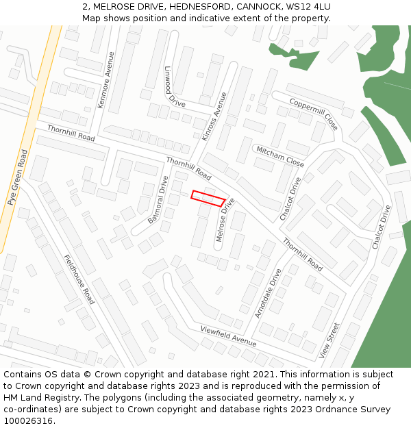 2, MELROSE DRIVE, HEDNESFORD, CANNOCK, WS12 4LU: Location map and indicative extent of plot