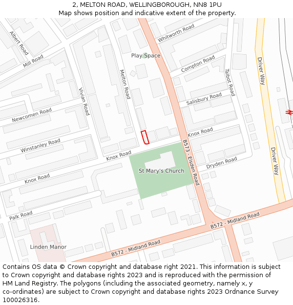 2, MELTON ROAD, WELLINGBOROUGH, NN8 1PU: Location map and indicative extent of plot