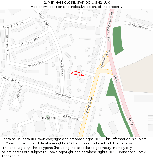 2, MENHAM CLOSE, SWINDON, SN2 1UX: Location map and indicative extent of plot