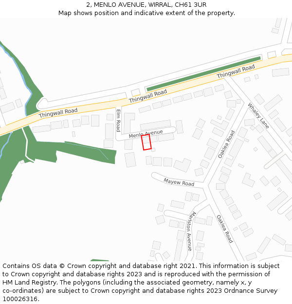 2, MENLO AVENUE, WIRRAL, CH61 3UR: Location map and indicative extent of plot