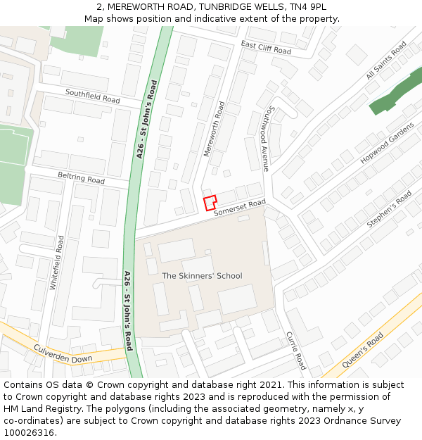 2, MEREWORTH ROAD, TUNBRIDGE WELLS, TN4 9PL: Location map and indicative extent of plot