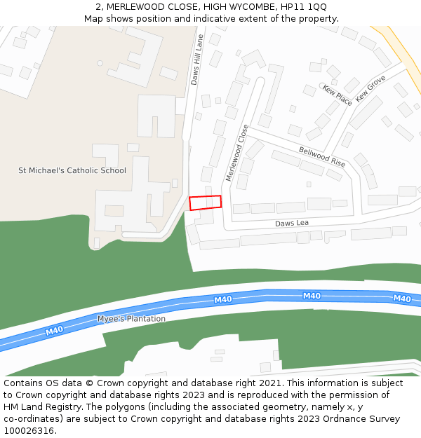 2, MERLEWOOD CLOSE, HIGH WYCOMBE, HP11 1QQ: Location map and indicative extent of plot