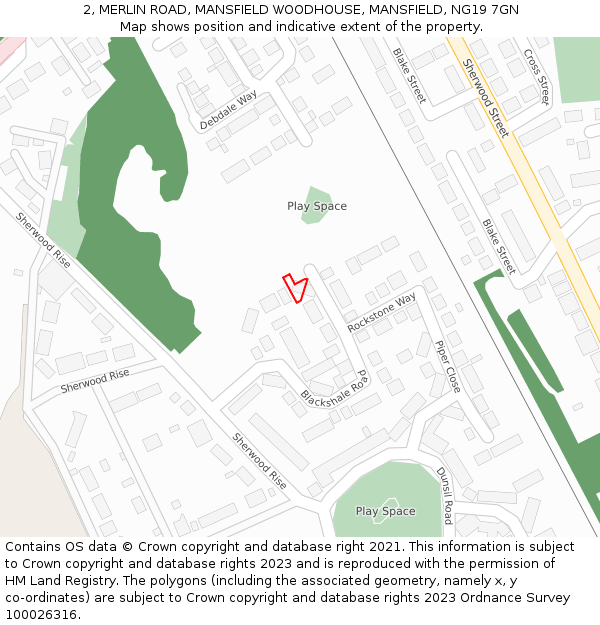 2, MERLIN ROAD, MANSFIELD WOODHOUSE, MANSFIELD, NG19 7GN: Location map and indicative extent of plot