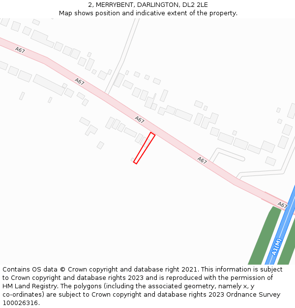 2, MERRYBENT, DARLINGTON, DL2 2LE: Location map and indicative extent of plot