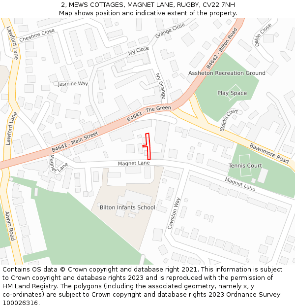 2, MEWS COTTAGES, MAGNET LANE, RUGBY, CV22 7NH: Location map and indicative extent of plot