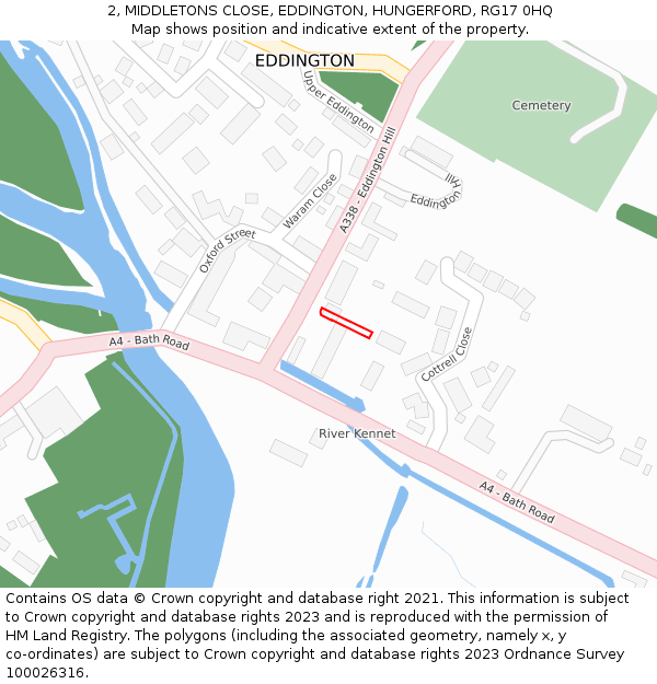 2, MIDDLETONS CLOSE, EDDINGTON, HUNGERFORD, RG17 0HQ: Location map and indicative extent of plot