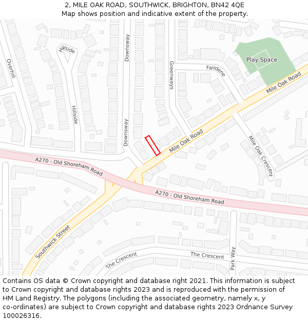 2, MILE OAK ROAD, SOUTHWICK, BRIGHTON, BN42 4QE: Location map and indicative extent of plot