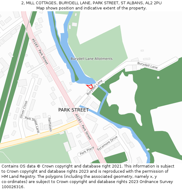 2, MILL COTTAGES, BURYDELL LANE, PARK STREET, ST ALBANS, AL2 2PU: Location map and indicative extent of plot