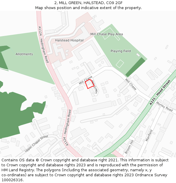 2, MILL GREEN, HALSTEAD, CO9 2GF: Location map and indicative extent of plot