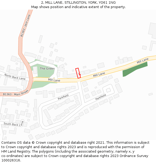 2, MILL LANE, STILLINGTON, YORK, YO61 1NG: Location map and indicative extent of plot