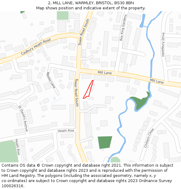 2, MILL LANE, WARMLEY, BRISTOL, BS30 8BN: Location map and indicative extent of plot