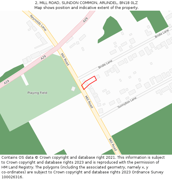 2, MILL ROAD, SLINDON COMMON, ARUNDEL, BN18 0LZ: Location map and indicative extent of plot