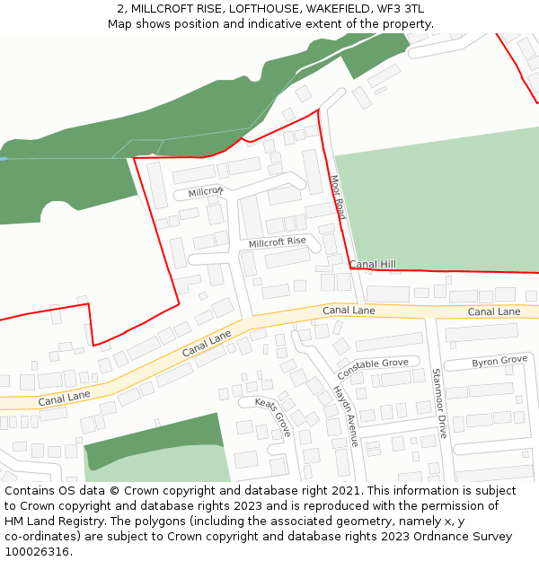 2, MILLCROFT RISE, LOFTHOUSE, WAKEFIELD, WF3 3TL: Location map and indicative extent of plot