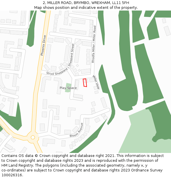 2, MILLER ROAD, BRYMBO, WREXHAM, LL11 5FH: Location map and indicative extent of plot