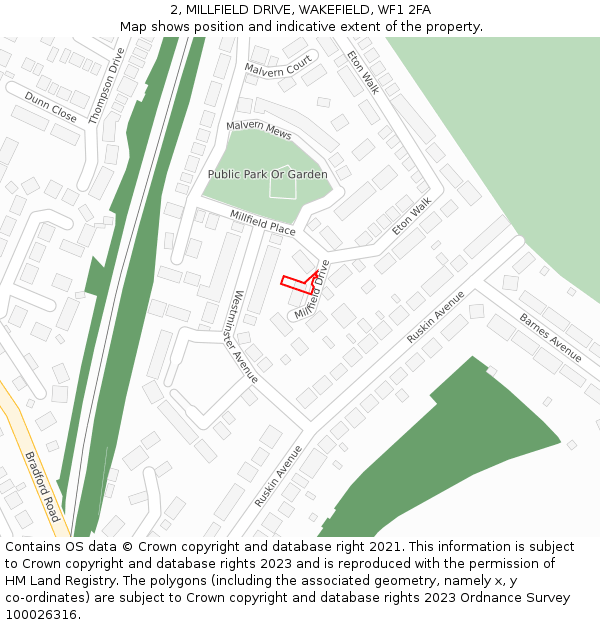 2, MILLFIELD DRIVE, WAKEFIELD, WF1 2FA: Location map and indicative extent of plot