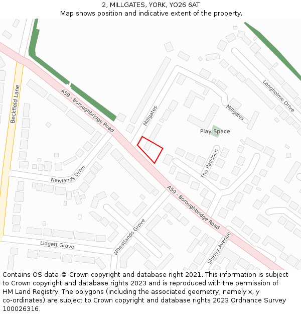 2, MILLGATES, YORK, YO26 6AT: Location map and indicative extent of plot