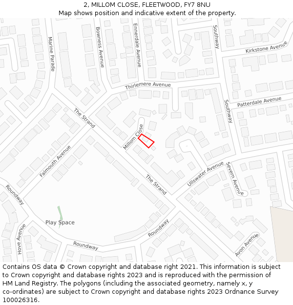 2, MILLOM CLOSE, FLEETWOOD, FY7 8NU: Location map and indicative extent of plot