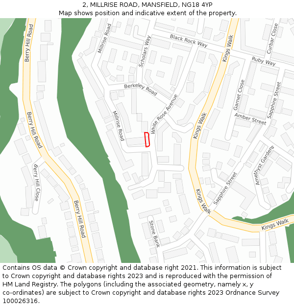 2, MILLRISE ROAD, MANSFIELD, NG18 4YP: Location map and indicative extent of plot