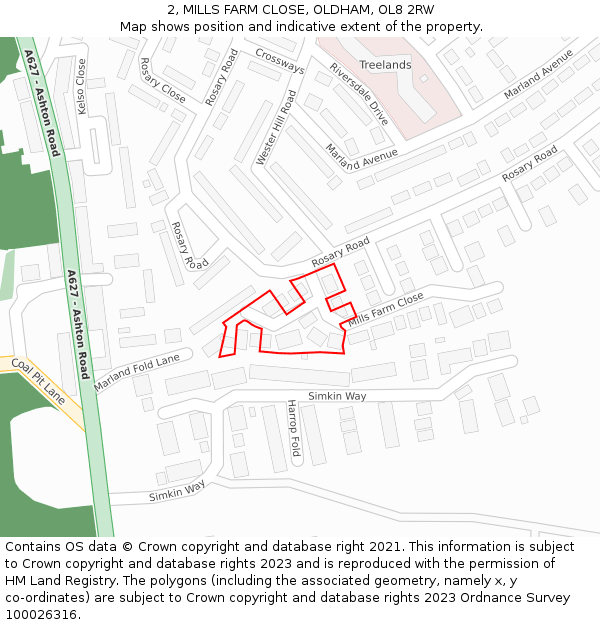 2, MILLS FARM CLOSE, OLDHAM, OL8 2RW: Location map and indicative extent of plot