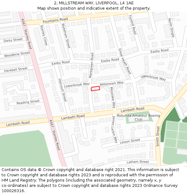 2, MILLSTREAM WAY, LIVERPOOL, L4 1AE: Location map and indicative extent of plot