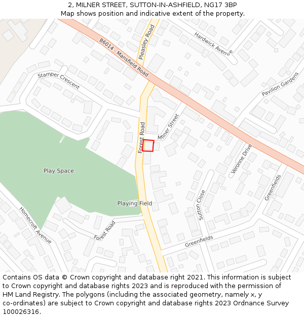 2, MILNER STREET, SUTTON-IN-ASHFIELD, NG17 3BP: Location map and indicative extent of plot