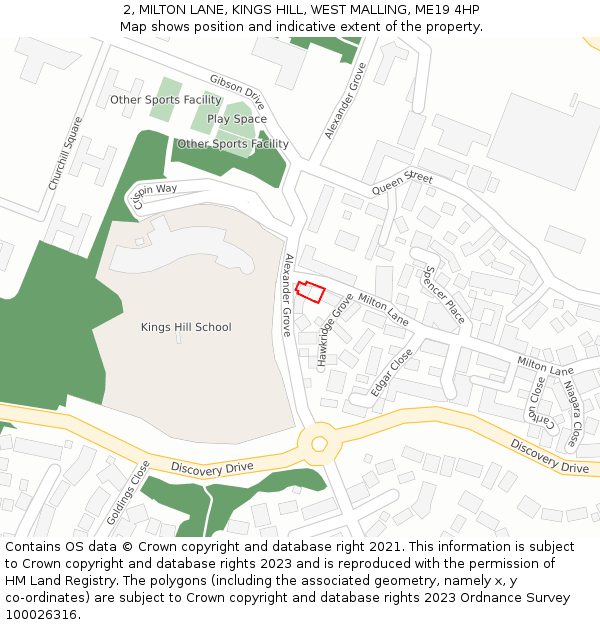 2, MILTON LANE, KINGS HILL, WEST MALLING, ME19 4HP: Location map and indicative extent of plot